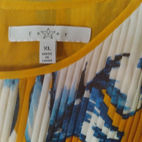 Fever Yellow and Blue Leaf Print Sleeveless Summer Dress XL - Picture 3 of 11